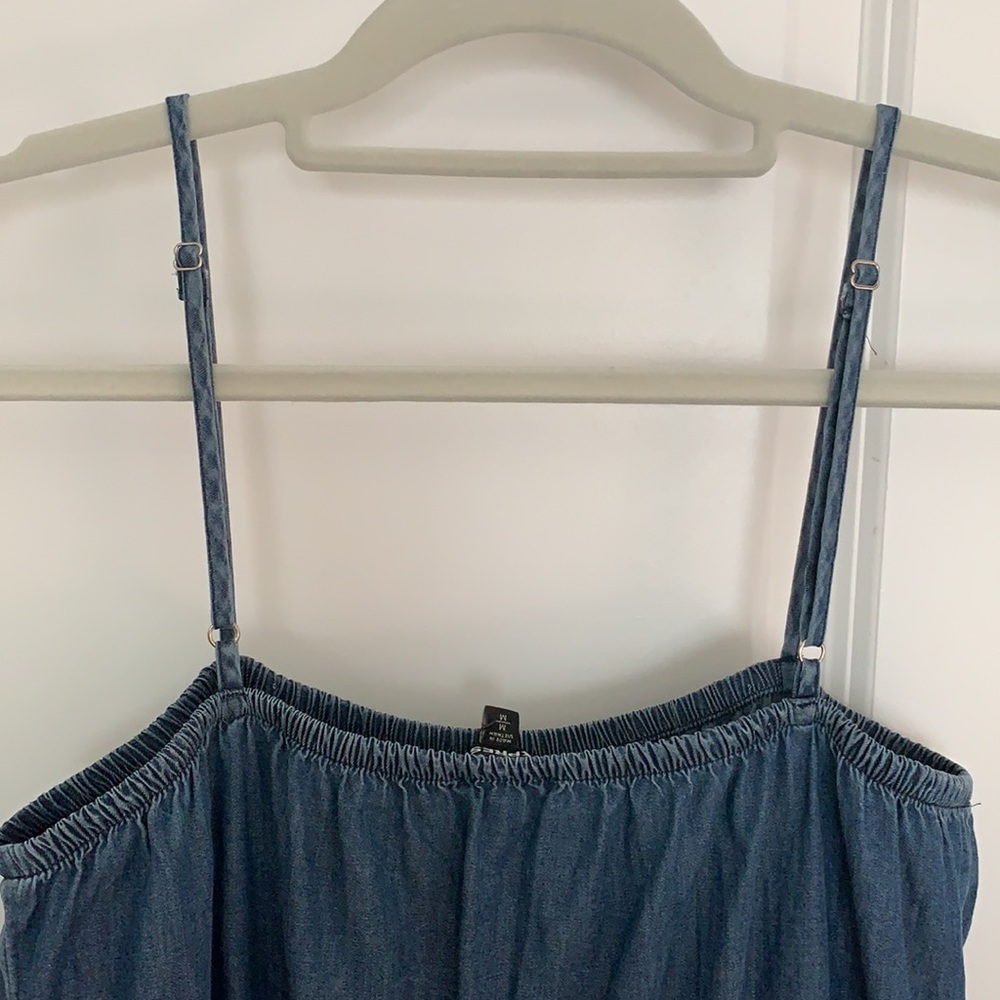 EXPRESS | Denim Square Neck Tiered Mini Dress - Picture 5 of 17